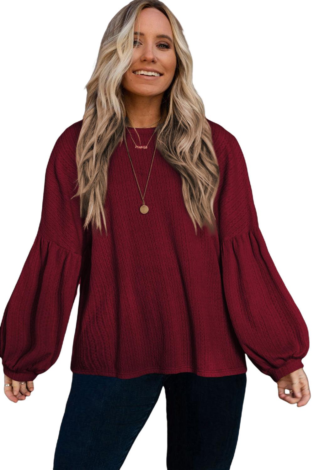 Red Dahlia Plus Size Balloon Sleeve Textured Knit Top - L & M Kee, LLC