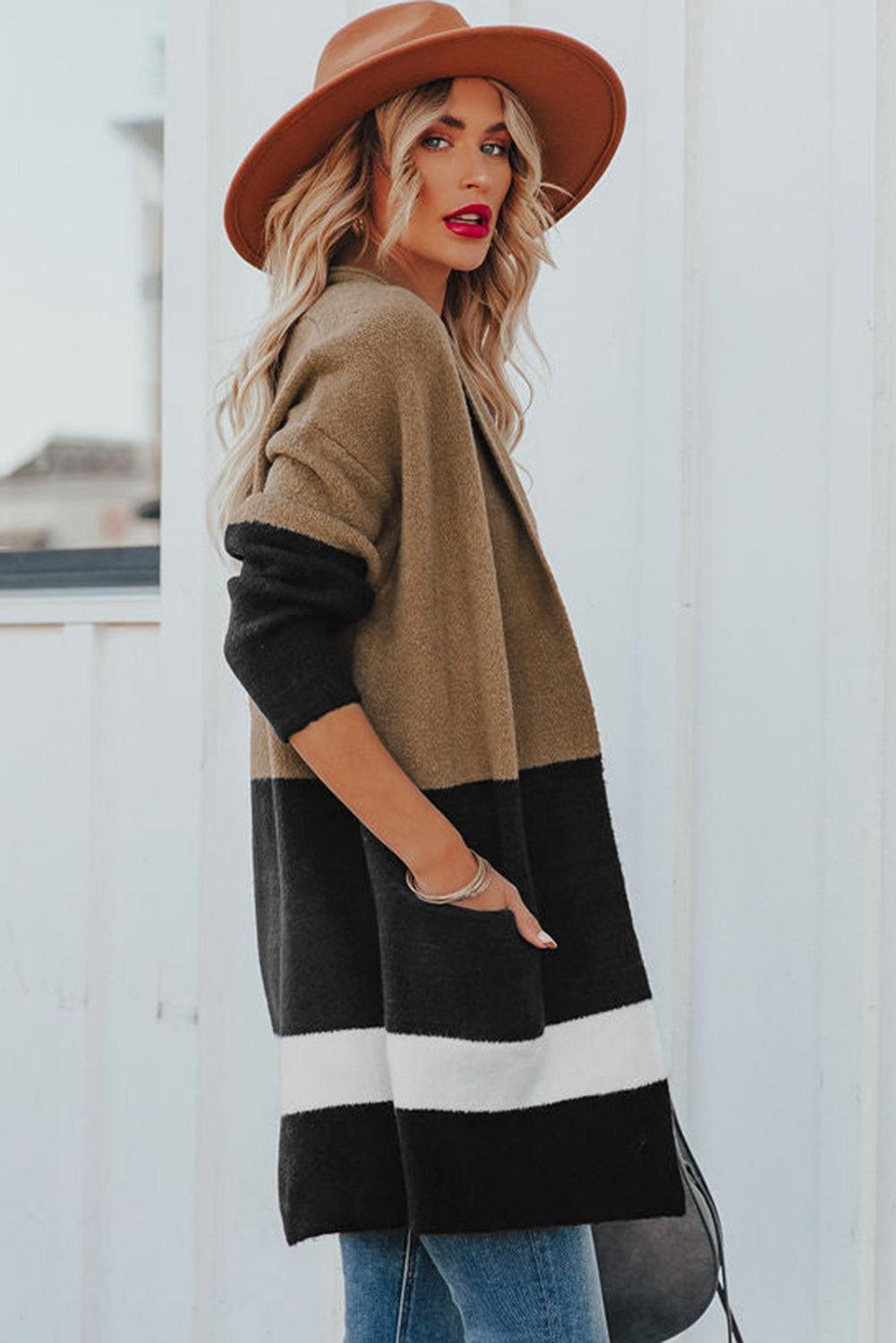 Gingerbread Latte Colorblock Pocketed Cardigan - L & M Kee, LLC