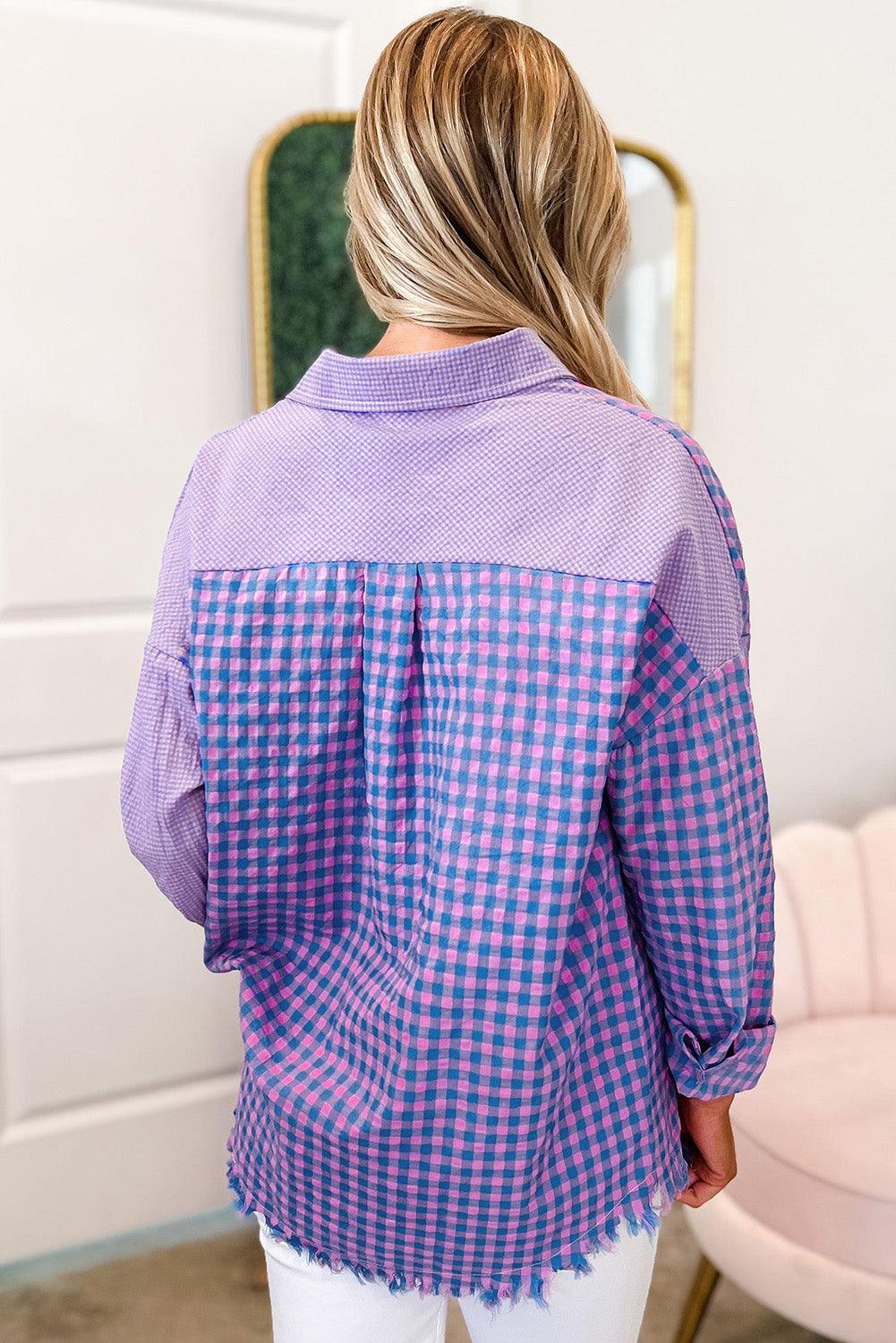 Mixed Plaid Button Down Long Sleeve Chest Pocket Shirt - L & M Kee, LLC