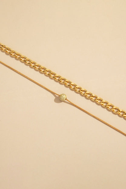 Gold 2pcs Round Ball Decor Chain Anklet