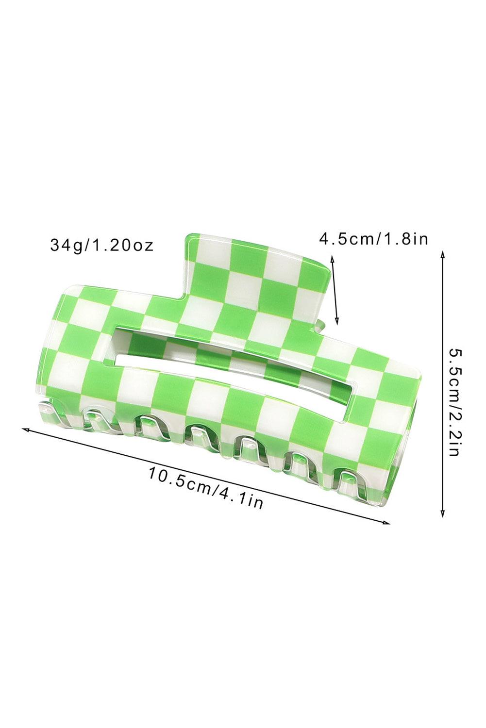 Light Green Checkered Print Hollow Out Hair Clip - L & M Kee, LLC