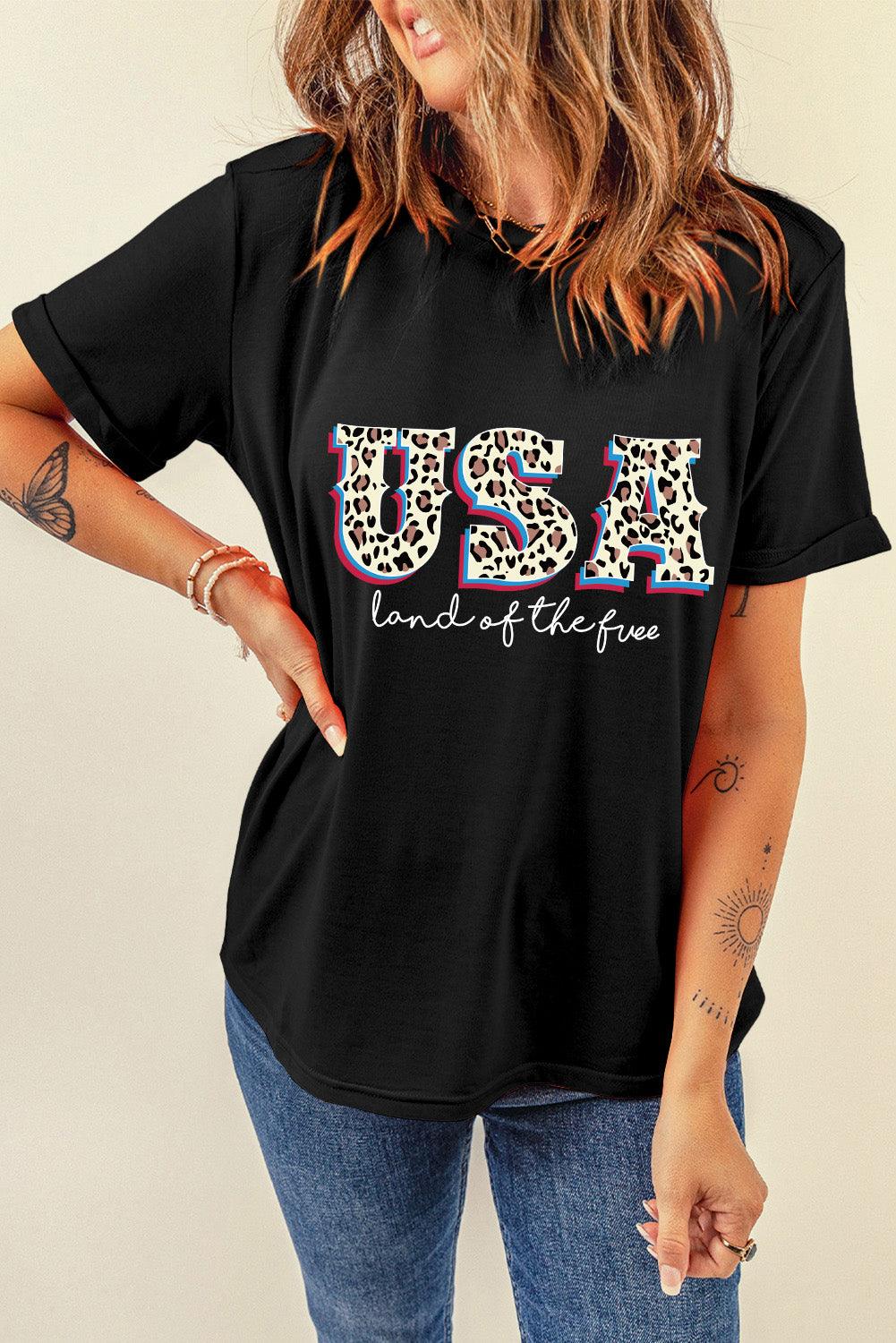 Black Leopard UAS land of the free Graphic T Shirt - L & M Kee, LLC