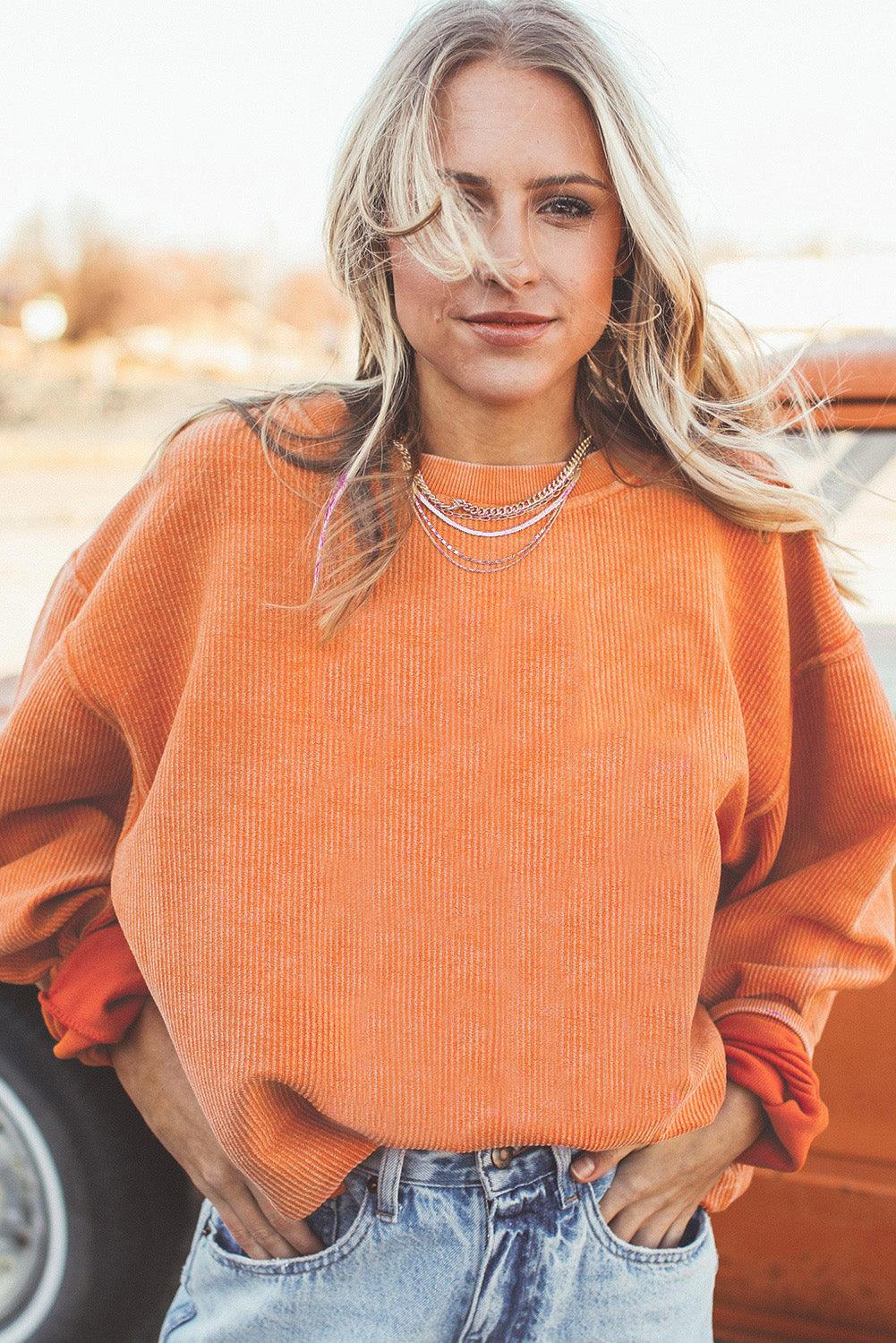 Orange JOLENE Ribbed Corded Oversized Sweatshirt - L & M Kee, LLC