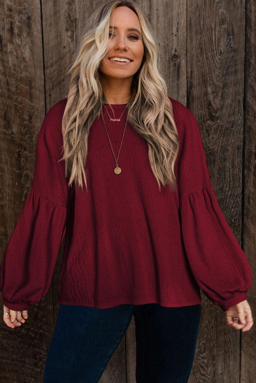 Red Dahlia Plus Size Balloon Sleeve Textured Knit Top - L & M Kee, LLC