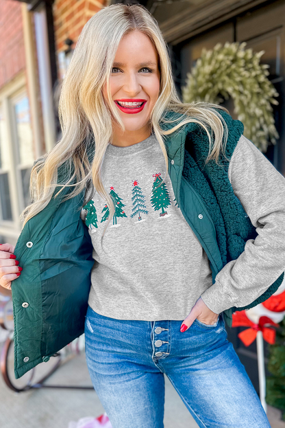 Gray 2-side Printed Christmas Tree Letter Graphic Sweatshirt