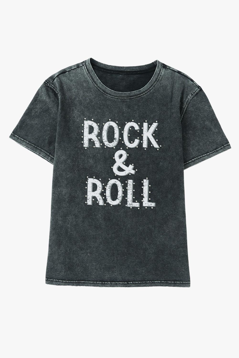 Black ROCK & ROLL Mineral Wash Crewneck T Shirt - L & M Kee, LLC