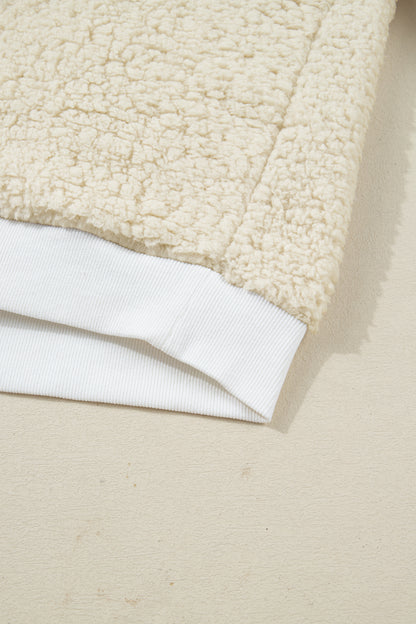 White MERRY CHRISTMAS Multicolor Embroidered Sherpa Pullover Sweatshirt