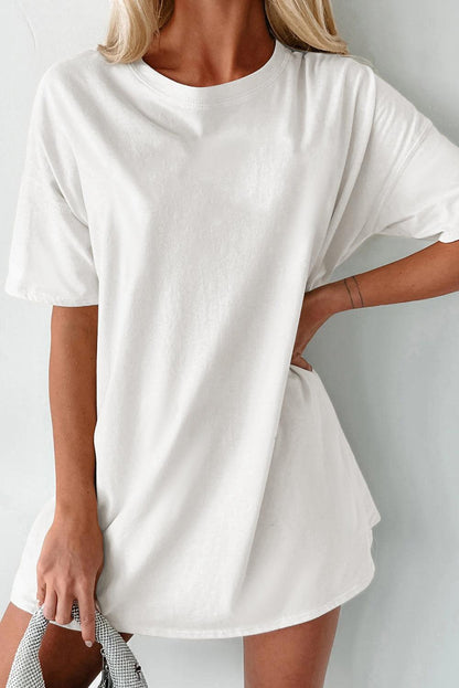 White Solid Color Round Neck Basic Tunic T Shirt - L & M Kee, LLC