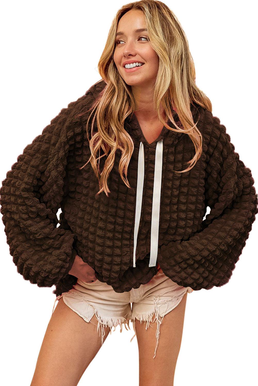 Dark Brown Bubble Textured Waffle Hoodie - L & M Kee, LLC