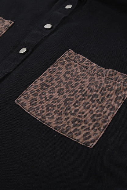 Blank Apparel - Black Contrast Leopard Denim Jacket - L & M Kee, LLC