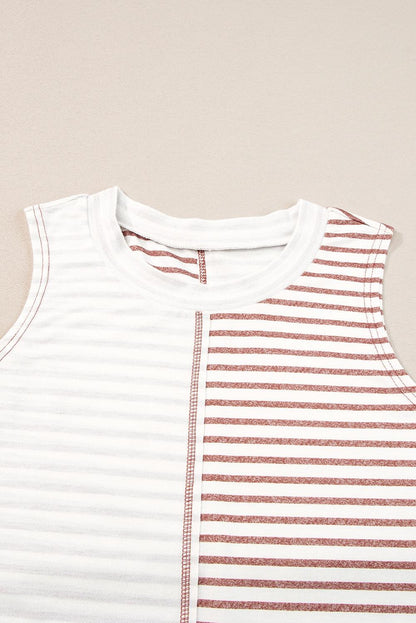 Brown Stripe Colorblock Loose Tank Top - L & M Kee, LLC