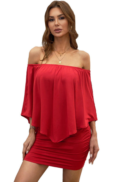 Multiple Dressing Layered Red Mini Poncho Dress - L & M Kee, LLC