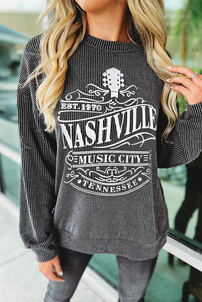 Apricot NASHVILLE MUSIC CITY Corded Graphic Sweatshirt - L & M Kee, LLC