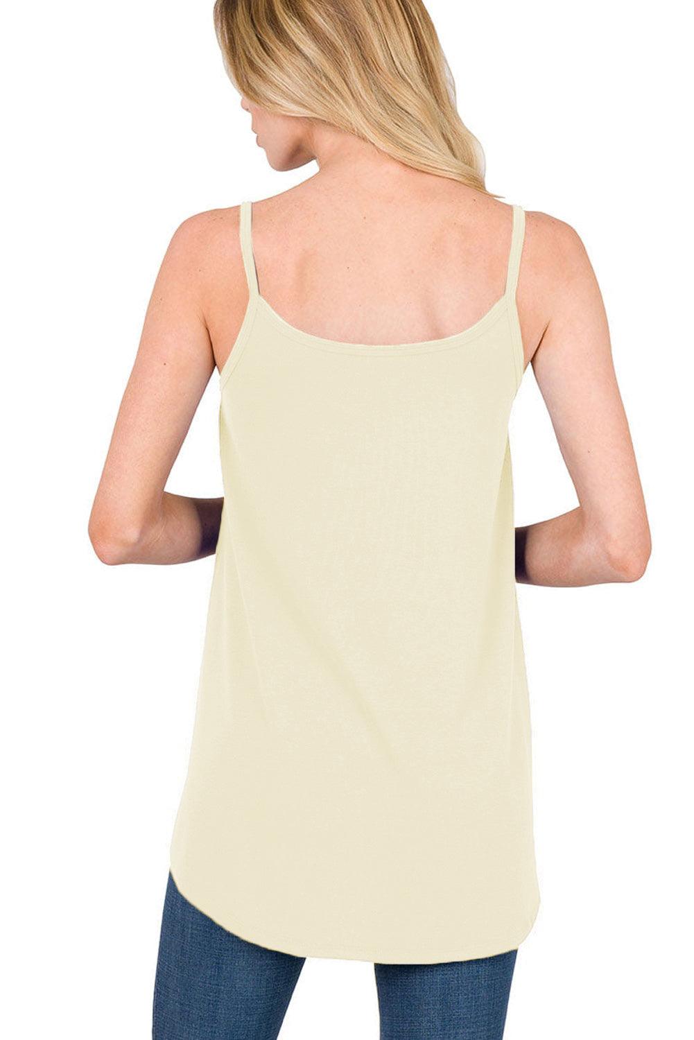 Apricot Spaghetti Strap V-Neck Flowy Tunic Tank Top - L & M Kee, LLC