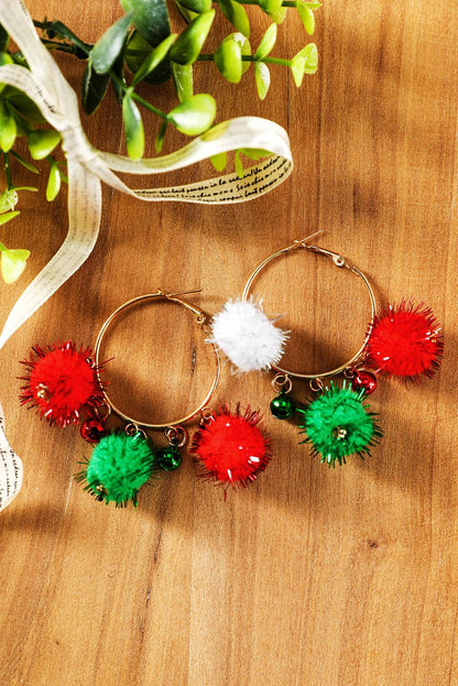 Gold Pom Pom Color Block Hoop Earrings - L & M Kee, LLC