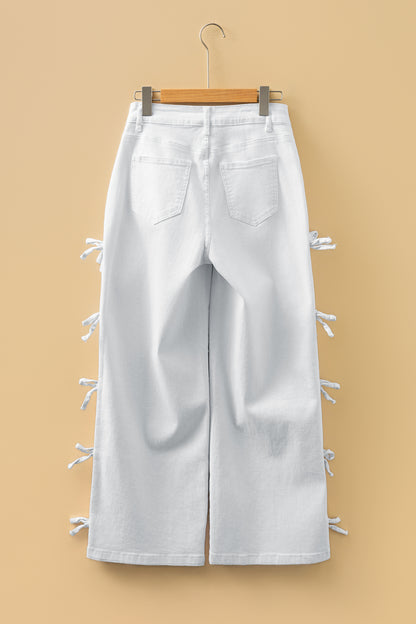 White Bow Knot Side Detail Straight Leg Loose Jeans