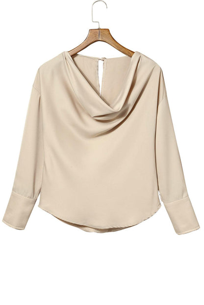 Cowl Neck Long Sleeve Elegant Blouse - L & M Kee, LLC