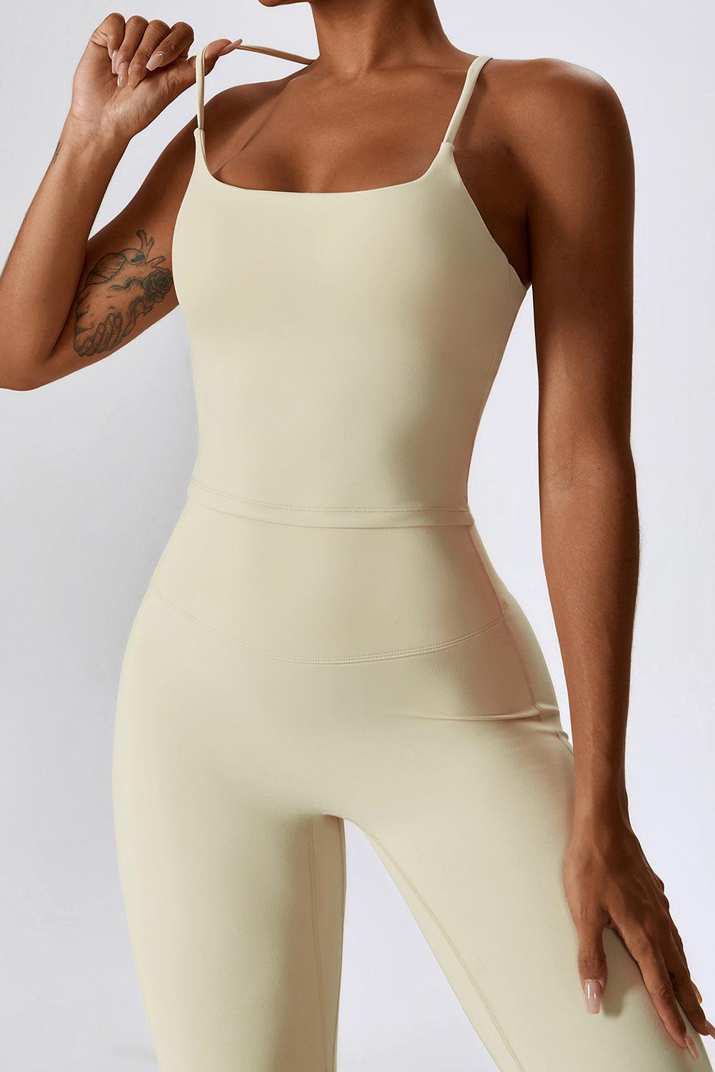 Apricot Spaghetti Straps Tank and Flare Leggings Fitness Set - L & M Kee, LLC