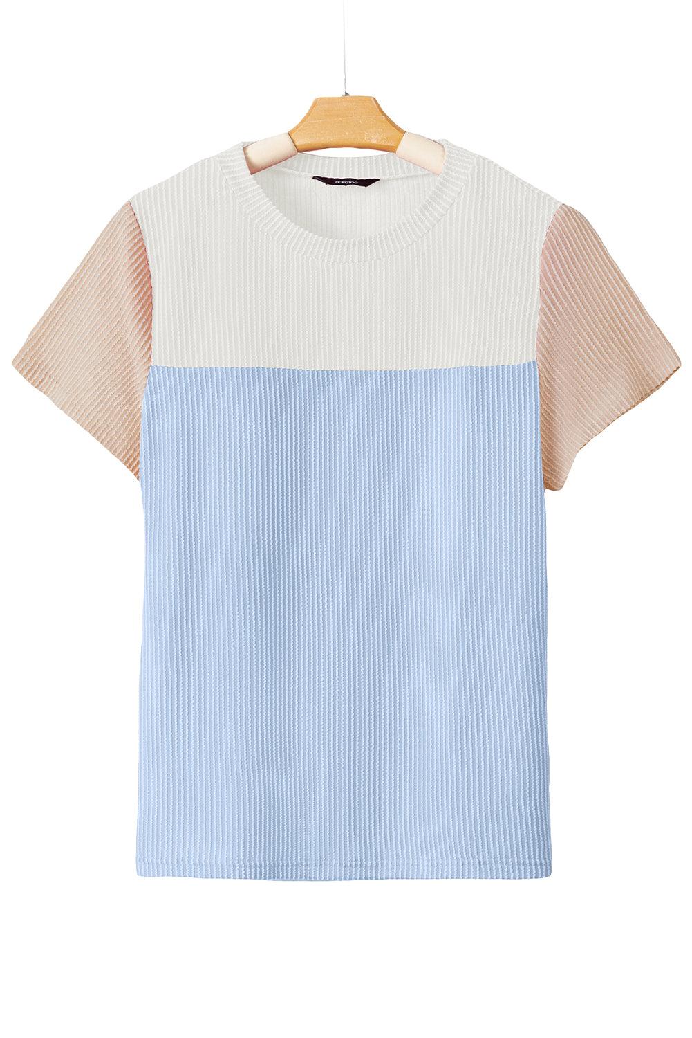 Light Blue Rib Textured Colorblock T Shirt - L & M Kee, LLC