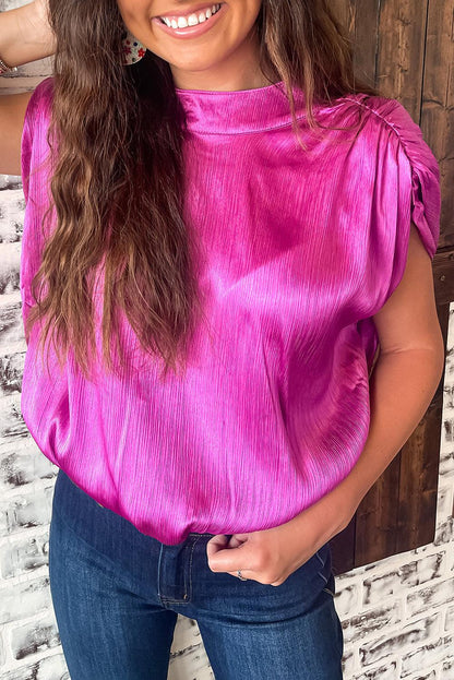 Bright Pink Ruched Sleeves Knotted Backless Blouse - L & M Kee, LLC