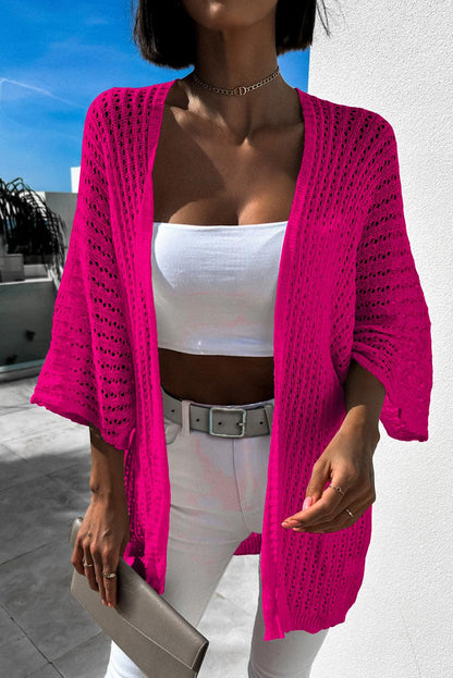 Rose Hollow-out Knit Kimono Lightweight Cardigan - L & M Kee, LLC