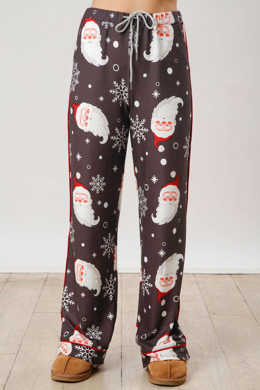 White Printed Christmas Santa Claus Print Shirt and Pants Pajama Set - L & M Kee, LLC