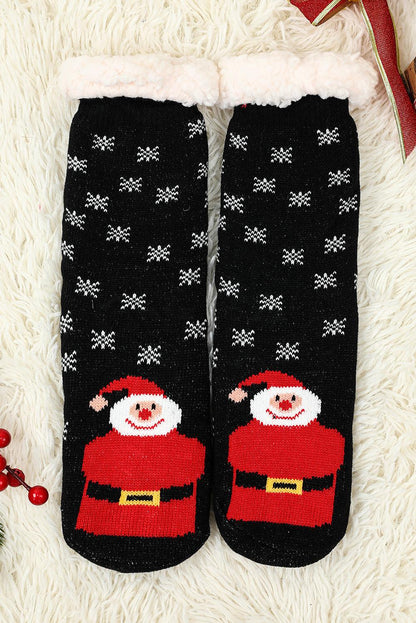 Fiery Red Christmas Cartoon Pattern Woolen Knit Socks - L & M Kee, LLC