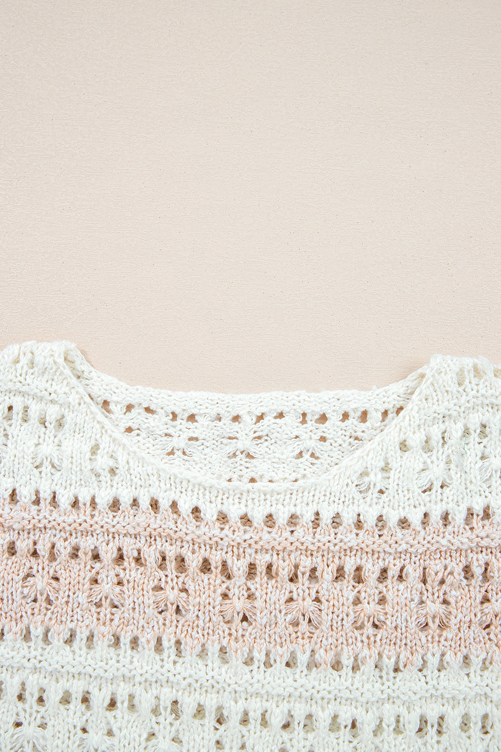 Pink Hollow-out Colorblock Drop Shoulder Casual Sweater