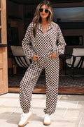 Black Athleisure Checkered 2pcs Pants Set