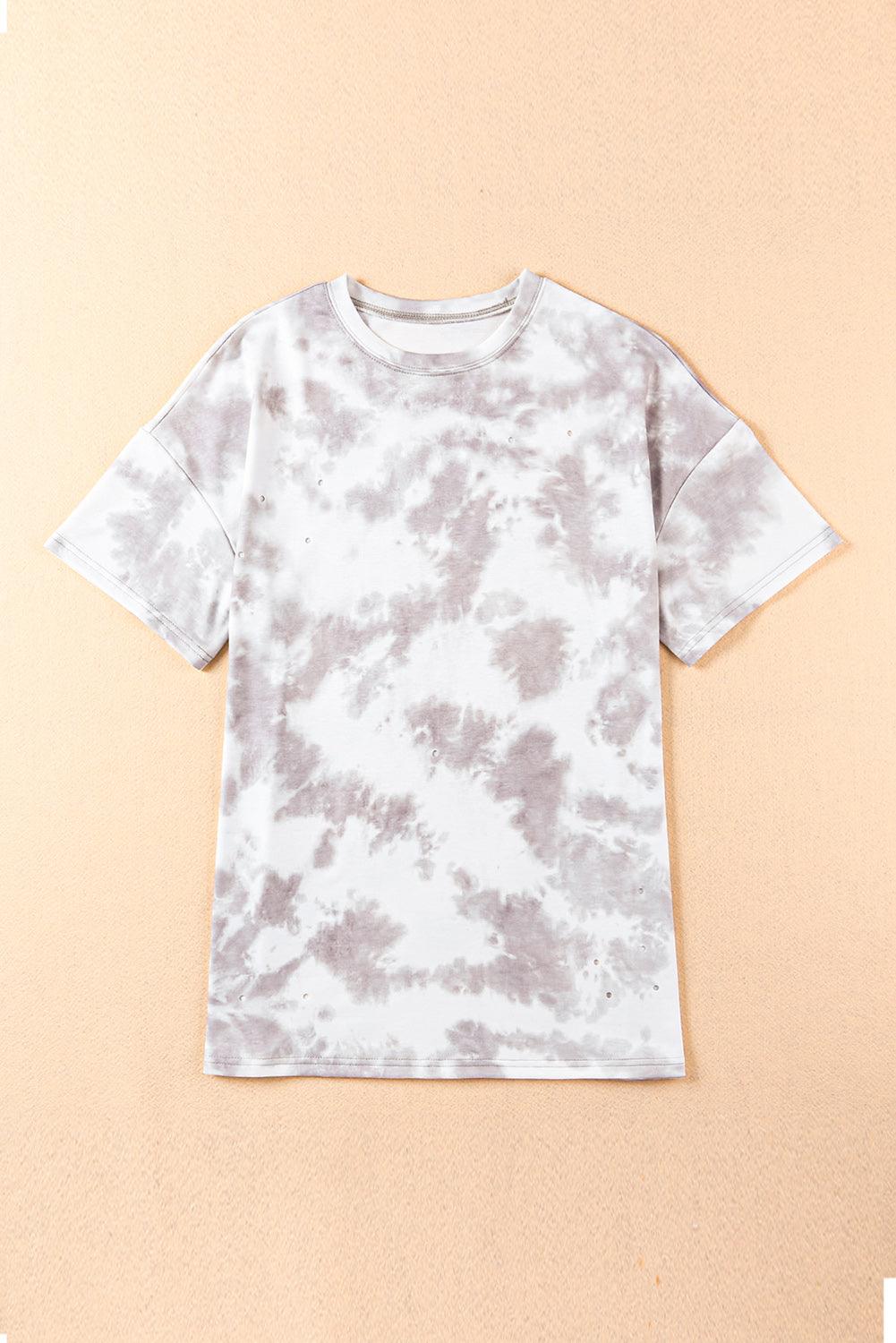 White Tie-dye Round Neck Short Sleeve Top - L & M Kee, LLC