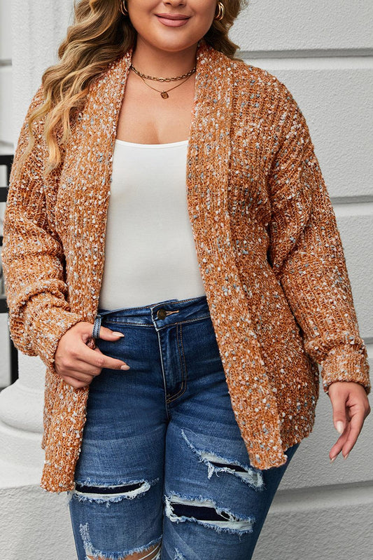 Khaki Open Front Knit Plus Size Cozy Cardigan - L & M Kee, LLC