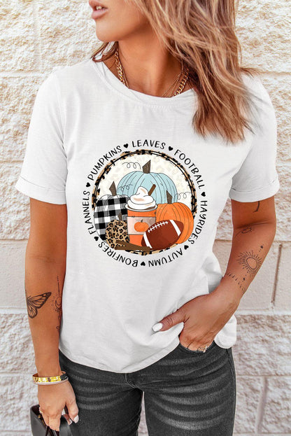 White Autumn Vibes Pumpkin Graphic T-shirt - L & M Kee, LLC