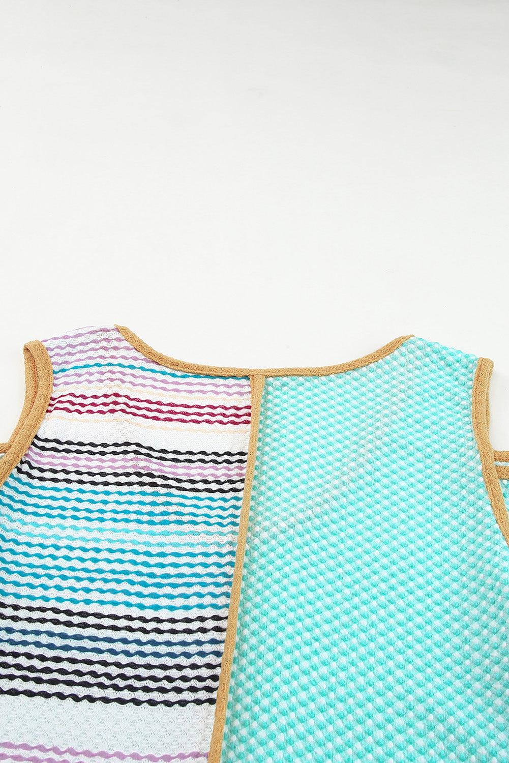 Multicolor Contrast Trim Color Block V Neck Tank Top - L & M Kee, LLC