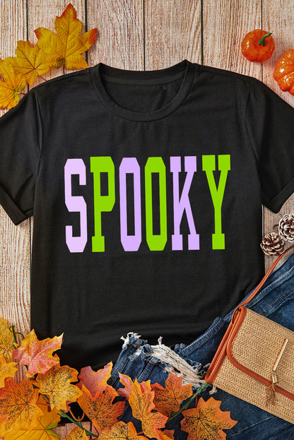 Black SPOOKY Graphic Crew Neck Halloween T Shirt