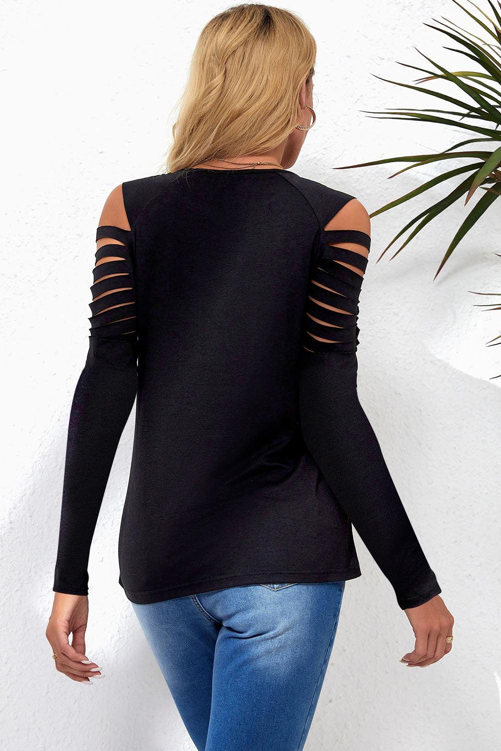 Mesh Patch Ripped Long Sleeve Top - L & M Kee, LLC