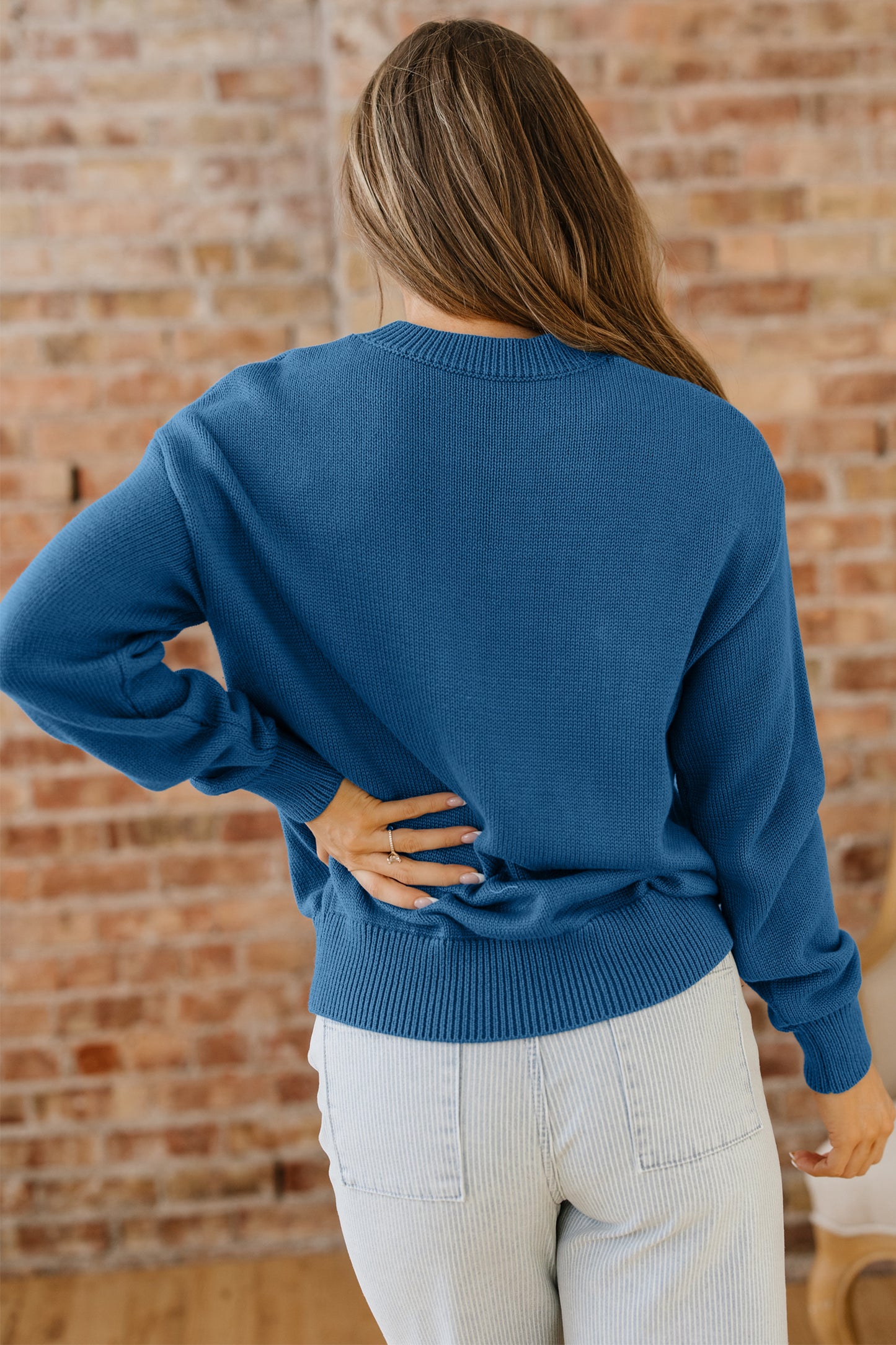 Dusk Blue Howdy Embroidered Graphic Western Sweater