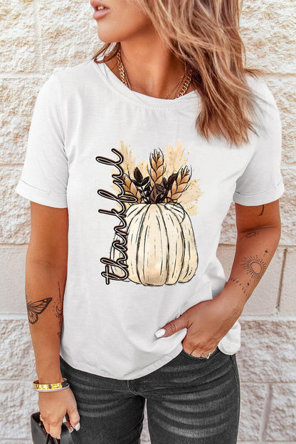 White Harvest Pumpkin Graphic Thanksgiving Tee - L & M Kee, LLC