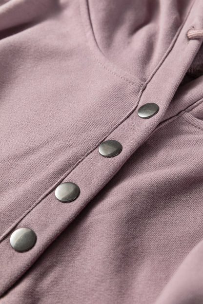 Valerian Button Drawstring Hooded Pullover and Casual Short Set