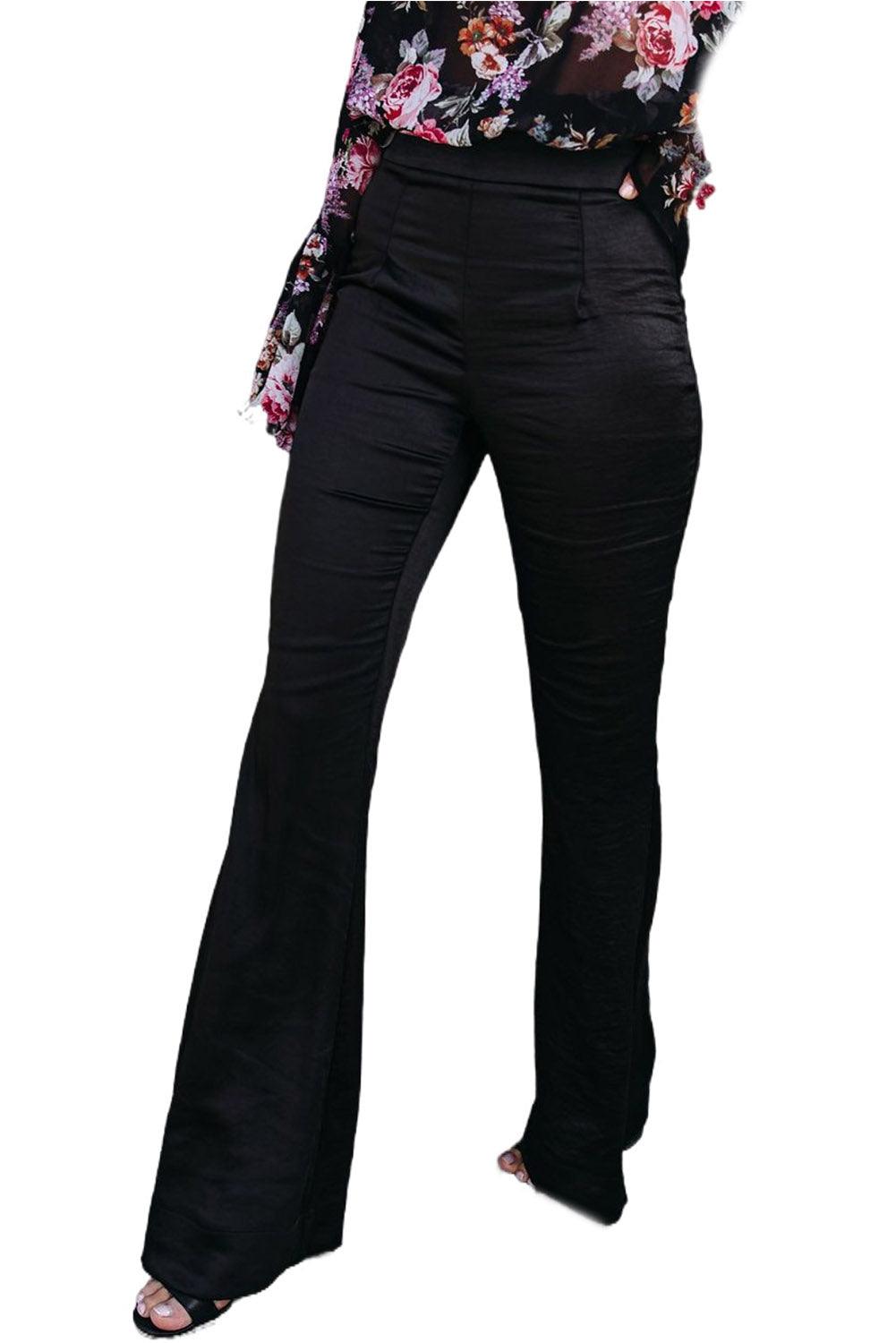 Black Satin Flare Tailored Pants - L & M Kee, LLC