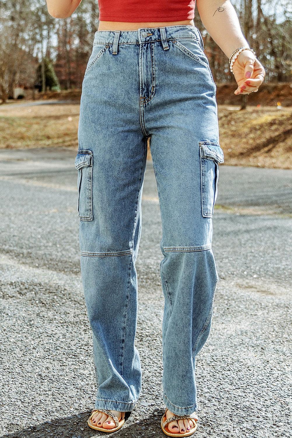 Cool Cargo Style Wide Leg Jeans - L & M Kee, LLC