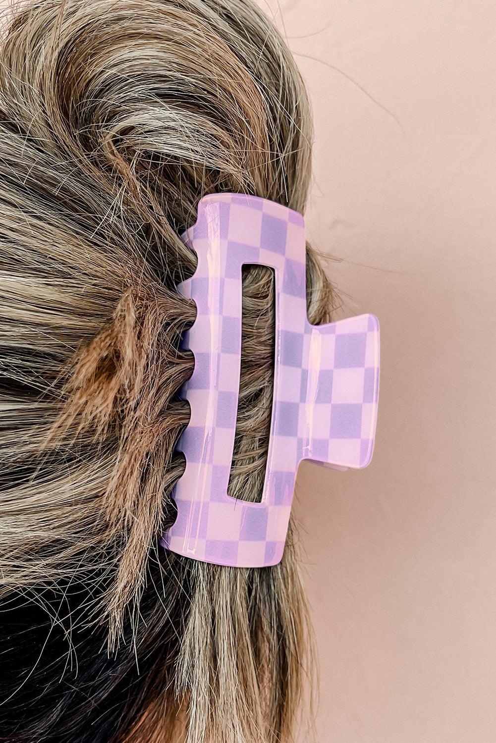 Wisteria Checkered Print Hollow Out Hair Clip - L & M Kee, LLC