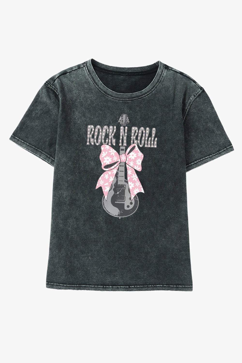 Black ROCK N ROLL Bowknot Guitar Graphic T Shirt - L & M Kee, LLC