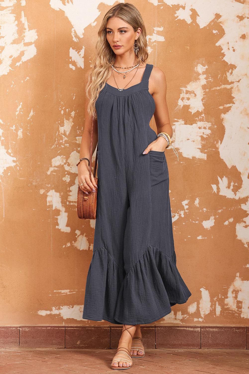 Wide Leg Ruffle Jumpsuit - L & M Kee, LLC