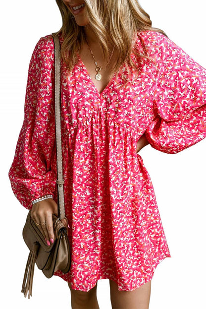 Floral Print Empire Waist Bubble Sleeve Dress - L & M Kee, LLC