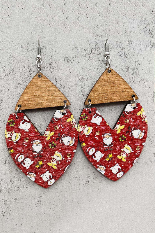 Racing Red Christmas Santa Claus Print Wooden Earrings - L & M Kee, LLC