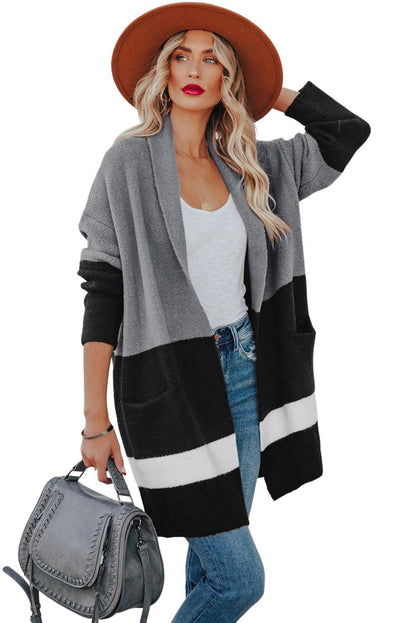 Gray Gingerbread Latte Colorblock Pocketed Cardigan - L & M Kee, LLC