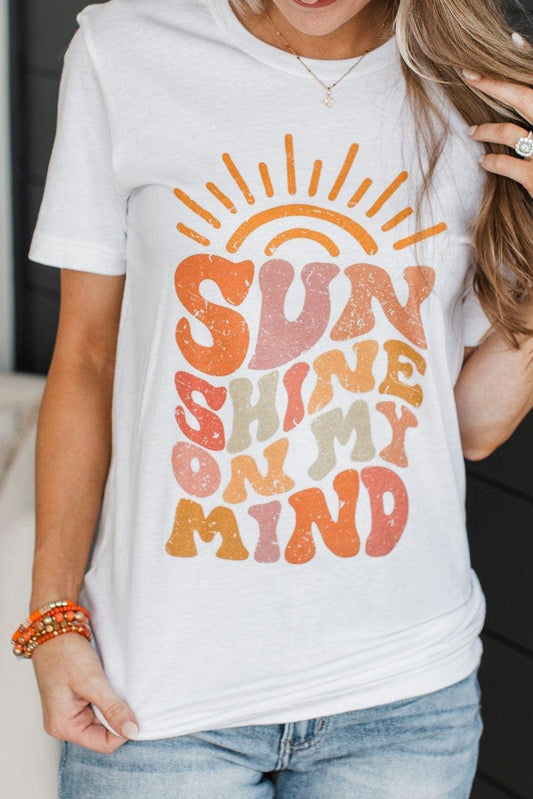 White Sun Shine On My Mind Crew Neck Graphic Tee - L & M Kee, LLC