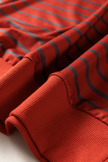 Orange Stripe Contrast Sleeve Patchwork Drop Shoulder Long Sleeve Sweatshirt