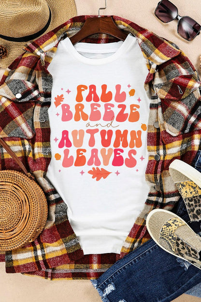 White FALL BREEZE and AUTUMN LEAVES Graphic Tee - L & M Kee, LLC