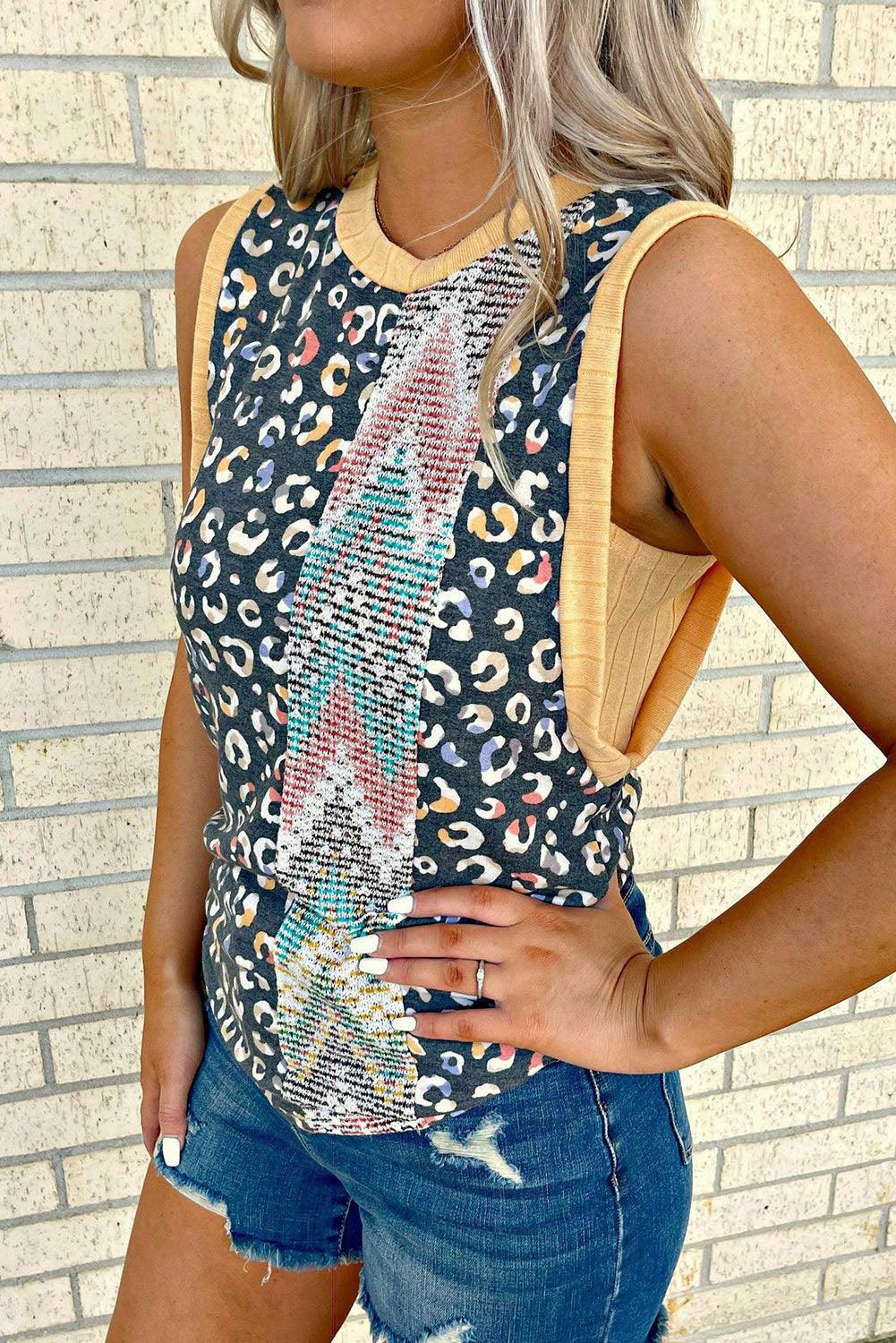 Multicolor Contrast Trim Color Block V Neck Tank Top - L & M Kee, LLC